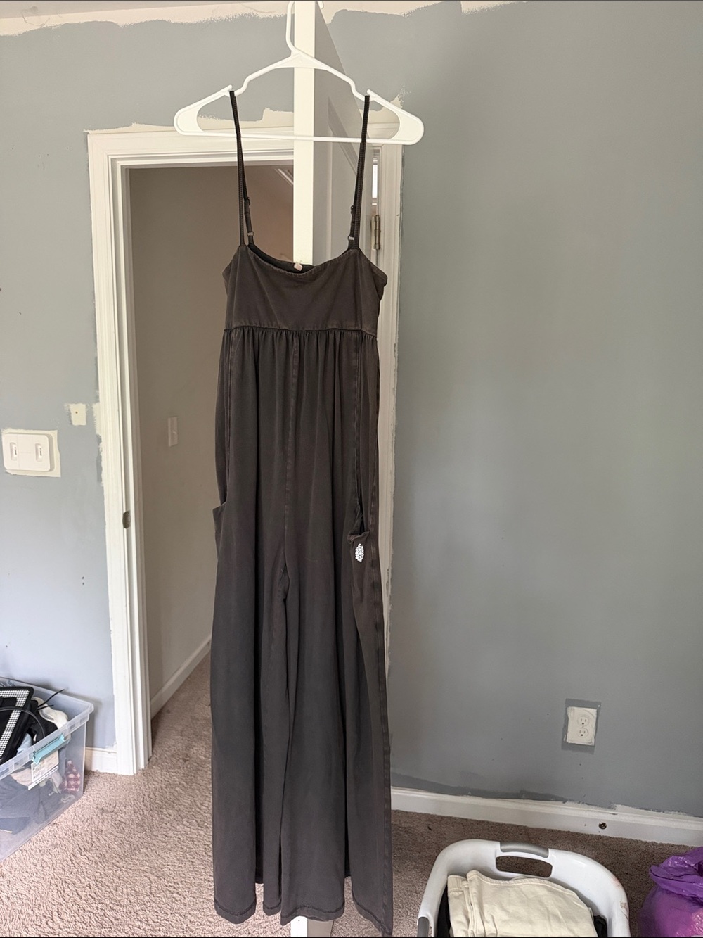 Free People Black Spaghetti-Strap Jumpsuit with Pockets